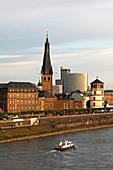 Düsseldorf, Rhine River, St Leonard Church, Shlossturm, riverbanks, North Rhine-Westphalia, Germany