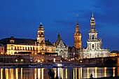 castle, Hofkirche, Cathedral, Elbe River, Dresden, Saxony, Germany