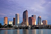USA, Florida, Tampa, skyline from Hillsborough Bay, dawn