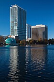 USA, Florida, Orlando, skyline from Lake Eola