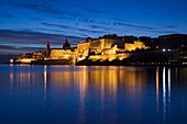 Malta, Valletta, Marsamxett Harbor and city walls, dawn