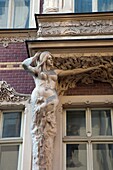 Latvia, Riga, Old Riga, Vecriga, art nouveau buidling detail