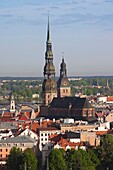 Latvia, Riga, Vecriga, Old Riga, elevated city view from Academy of Sciences building, morning