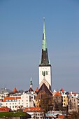 Estonia, Tallinn, Old Town, St Olaf's Church from the harbor