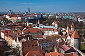 Estonia, Tallinn, Old Town, elevated view of Toompea from St Olaf's Church Tower