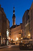 Estonia, Tallinn, Old Town, Town Hall from Viru Street, evening