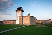 Estonia, Northeastern Estonia, Narva, Narva Castle, 13th century, sunset