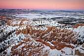Bryce Amphitheater from Bryce Point at dusk in winter, Bryce Canyon National Park, Utah, USA