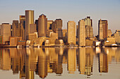 Financial District from Logan Airport, East Boston at dawn, Boston, Massachusetts, USA