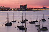 Boston Harbor and Logan Airport at dawn, Boston, Massachusetts, USA