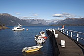 Bahia Brava bay pier, Lake Nahuel Huapi, Villa La Angostura, Road of the Seven Lakes, Lake District, Neuquen Province, Argentina