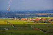 View over vineyards to Philippsburg nuclear power plant, Rhineland-Palatinate, Germany