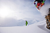 Male free skier jumping, Mayrhofen, Ziller river valley, Tyrol, Austria