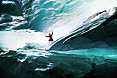 Man ice climbing, Pasterze Glacier, Grossglockner, Carinthia, Austria