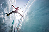 Man ice climbing, Pasterze Glacier, Grossglockner, Carinthia, Austria