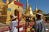 People in front of Shwesandaw Pagoda in Twante, Irrawaddy Delta, Myanmar, Birma, Asia