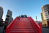 Architecture, Berlin, Color, Contemporary, Germany, Horizontal, Potsdamerplatz, Red, Sky, Square, Stairs, Tower, K08-1031962, agefotostock