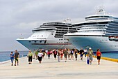 Passengers disembarking Caribbean Cruise Ship in Puerta Maya and Cozumel Mexico