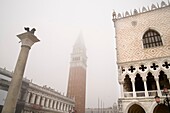 the Doges Palace and Moro San Marco in fog, Venice, Italy
