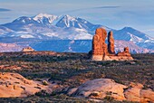 Snowcapped la Sal Mountains from Arches National Park Utah