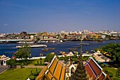 View of the Chao Phraya River from Wat Arun the Temple of Dawn, Bangkok, Thailand