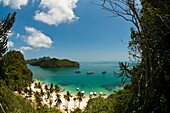 Overview from Ko Wua Talap, one of the islands in the Angthong National Marine Park 42 limestone islands near Koh Samui island, Gulf of Thailand, Thailand