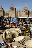 Market in front of mosque, Djenne, Mali