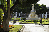 Plaza Weyler mit Brunnen und Bäumen in der Innenstadt, Santa Cruz, Teneriffa, Kanaren, Spanien