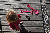 Little Girl Playing On The Boardwalk, Beach Toys, Somme (80), Picardy, France