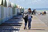 Couple On The Boardwalk, Beach Hut, Somme (80), Picardy, France