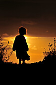 Silhouette Of A Little Girl At Sunset, Somme (80), Picardy, France