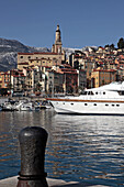Marina And Luxury Yachts In Front Of The Historic Center Of Menton, Alpes-Maritimes (06), France