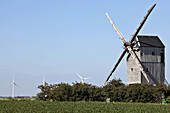 Corn Field, Wind Turbines And The Levesville La Chenard Windmill, Wind Park Of The Beauce, Eure-Et-Loire (28), France