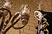 Statue Of The Virgin Mary, Procession Of The Brotherhood Of Nuestra Senora De Los Dolores (Our Lady Of Sorrows), Plaza Mayor, Madrid, Spain