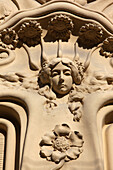 Detail Of The Baroque Facade Of The Building Of The Sociedad General De Autores Y Editores (Publishing Rights Society), La Longoria, Calle De Fernando Vi, Chueca, Madrid, Spain