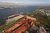 Aerial view of AOS bauxite loading wharf for aluminium production, site near Stade, Lower Saxony, Germany