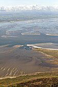 Aerial view of Wangerooge, Wadden Sea, tidal area with protected mudflats, sandbanks, Lower Saxony, Germany