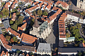 Aerial view of Osnabrück, historic centre with Marien church and town Hall, Osnabrück, Lower Saxony, Germany