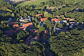Aerial view of a round, circular village, Lübeln in Wendland, Lower Saxony, Germany