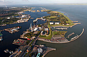Aerial shot of harbor of Wilhelmshaven, Lower Saxony, Germany