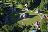 Luftbild, Park vom Schloss Clemenswerth und Jagdschloss, acht Pavillons gruppieren sich sternförmig um Zentralbau, gepflegte Gartenanlage, Sögel, Niedersachsen, Deutschland