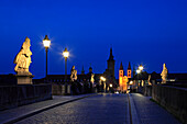 Alte Mainbrücke bei Nacht, Würzburg, Franken, Bayern, Deutschland