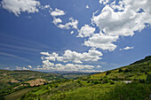 O Cebreiro, Green landscape under clouded sky, Province of Lugo, Galicia, Northern Spain, Spain, Europe