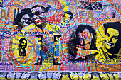 The East Side Gallery along Mühlenstrasse, the longest preserved piece of Berlin Wall, with 1.3 kilometres length the longest open air gallery of the world, Berlin Wall Trail, Friedrichshain, Berlin, Germay, Europe