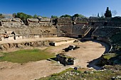 Overview of roman amphitheatre of Mérida city, in Badajoz province Extremadura Spain