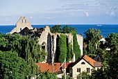 Sweden, Gotland island, World Heritage Site, Visby, Ruins of Saint Nicolaus mediaeval church and Baltic sea