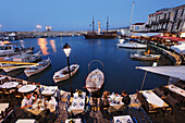 Restaurant, Venezianischer Hafen am Abend, Rethymnon, Kreta, Griechenland