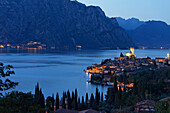 Panorama, Evening mood, Scaliger Castle, Malcesine, Lake Garda, Veneto, Italy