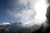 View to a nice panorama of the Berenese Alps, Schilthorn, Bern, Switzerland
