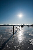 Frozen Aussenalster in the sunlight, winter impressions, Hamburg, Germany, Europe